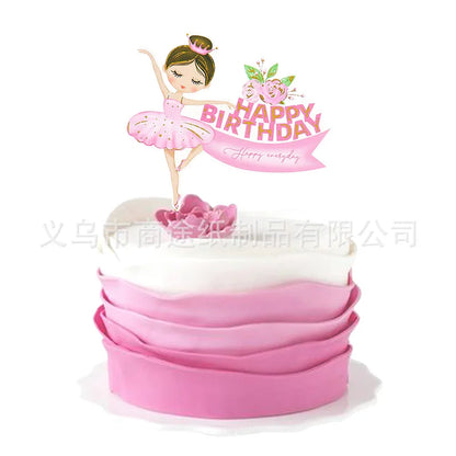 Pink Ballerina Girl Cake Topper Toppers Crown Dress Kids Happy Birthday Wedding Party Baby Shower Baking Cake Dessert DIY Decor