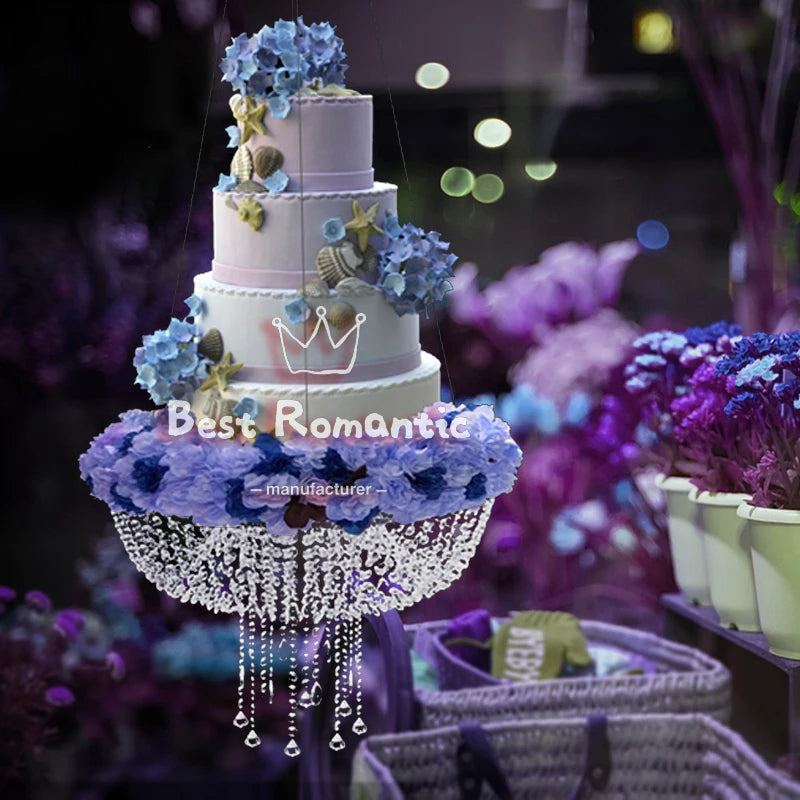 New Clear Crystal Chandelier Style Drape Suspended Swing cake stand round hanging cake stands wedding centerpiece Favors Supply