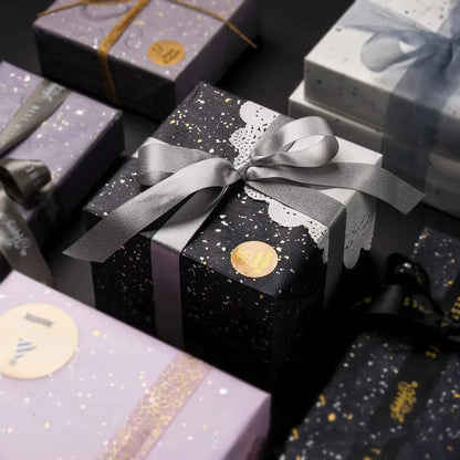 Korean Floral Wrapping Paper Set – 5 Sheets in 6 Colors with Gold/Silver Sparkle Accents