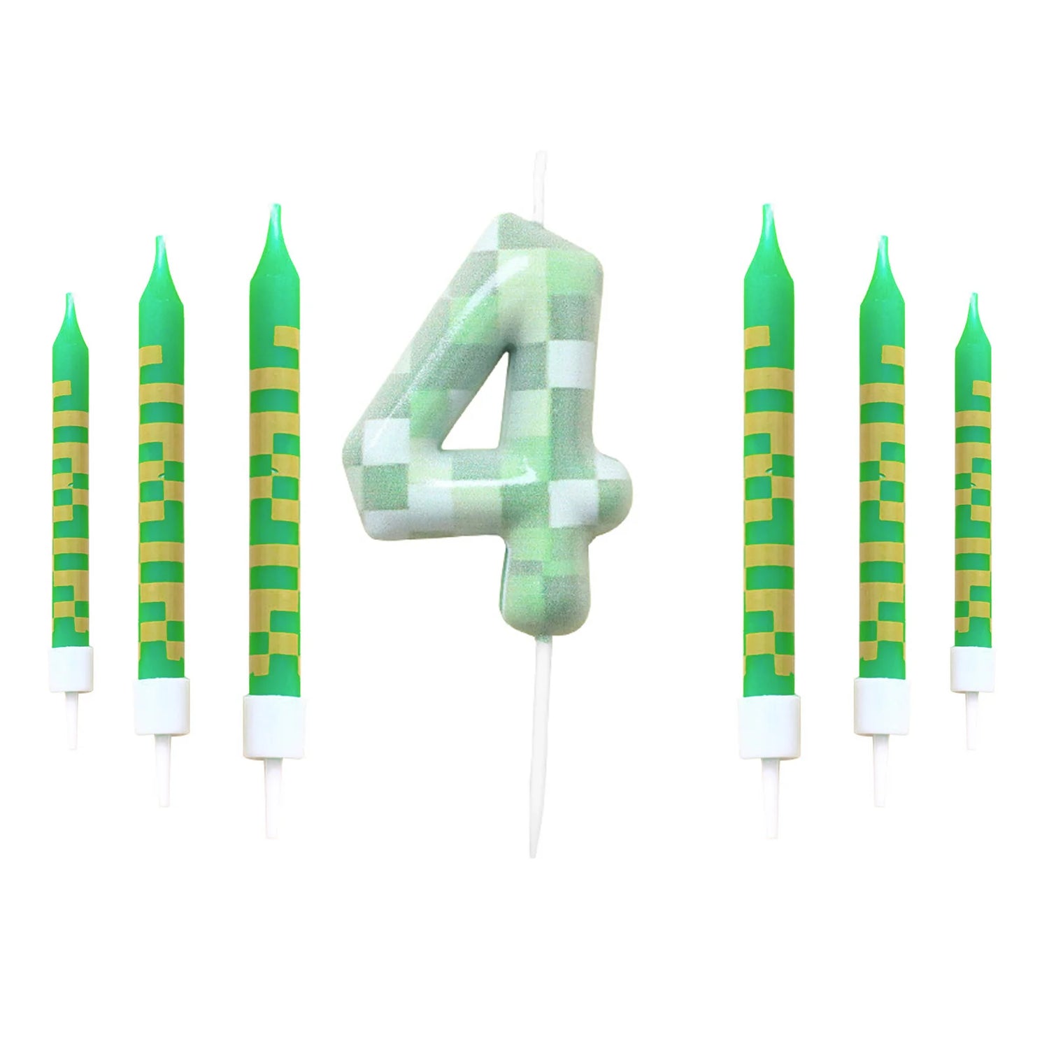 7 Pieces Digital Cake Candle Decoration Minecraft Theme Green, Wishing Candle Kids Birthday Party, Digital Cake Candle Decoratio