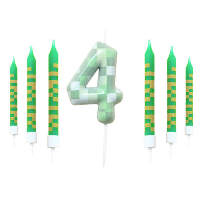 7 Pieces Digital Cake Candle Decoration Minecraft Theme Green, Wishing Candle Kids Birthday Party, Digital Cake Candle Decoratio