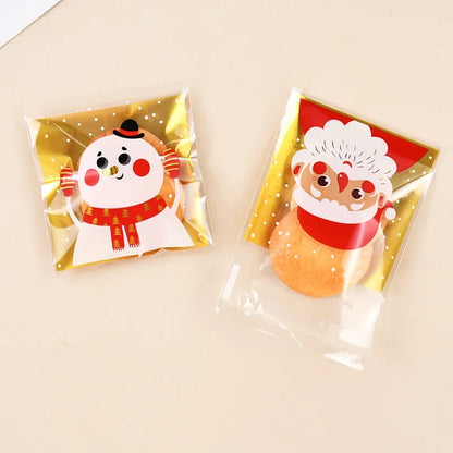 Christmas Candy Bag, Santa Claus/snowman/deer, Plastic Self-adhesive Self Sealing Bag, Suitable for Food Baking Products,100pcs