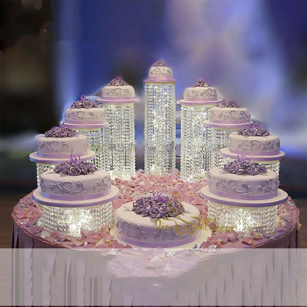 Sparkling Crystal clear garland chandelier wedding cake stand 9pcs/set birthday party supplies decorations for table centerpiece