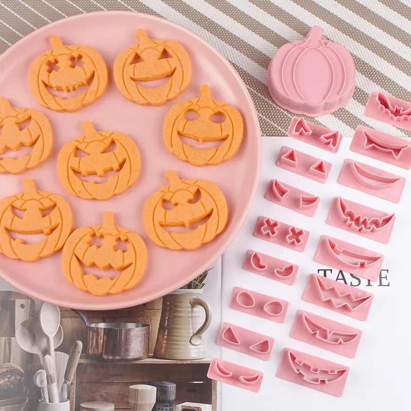 Halloween Cookie Mold Cartoon Pumpkin Head Baking Fondant Household 3D Stamp Hollow DIY Face Food Making Children Birthday Gifts