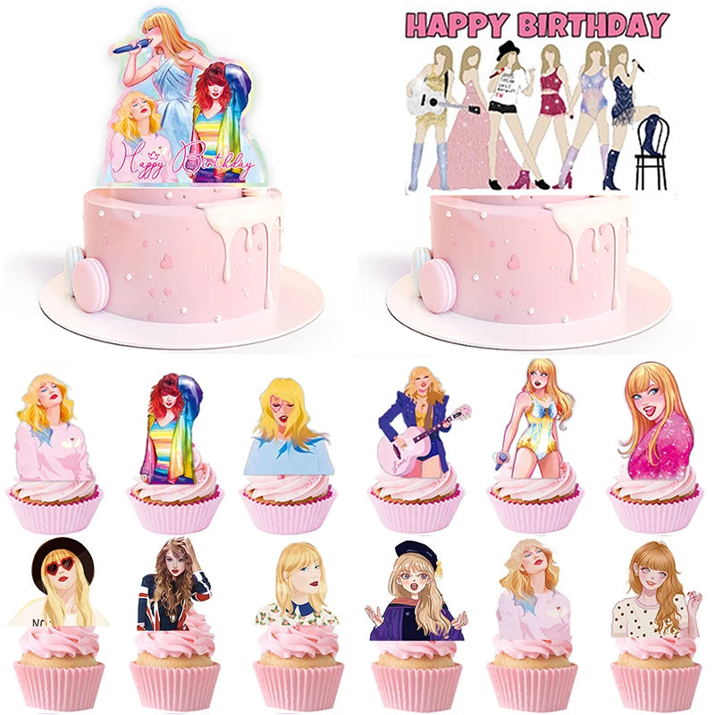 Singer Taylor Theme Birthday Party Decoration Swift Cake Topper Tableware Paper Cup Cake Decor Baby Shower Party Supplies Gift