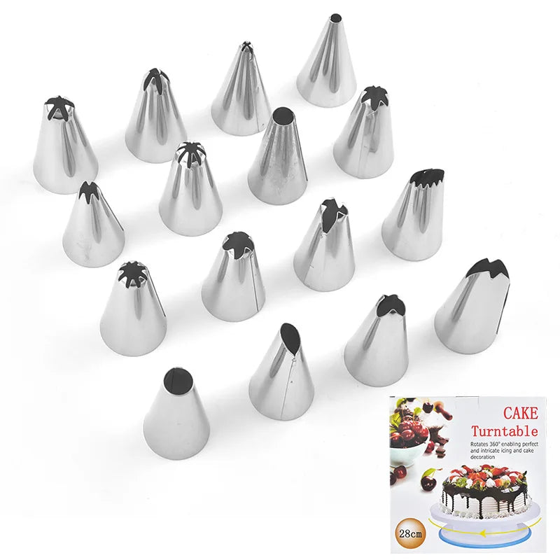 54Pcs Set Pastry Turntable Kit Cake Decorating Bags Supplies Baking Tools Accessories Rotating Stand Cream Nozzles For Fondant