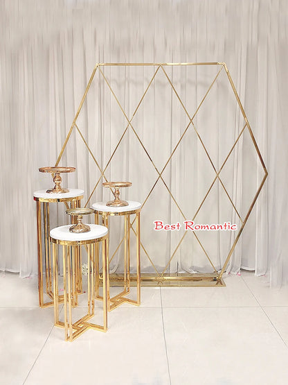 Factory customized wedding decoration booth iron electroplating gold cake table side table wedding supplies