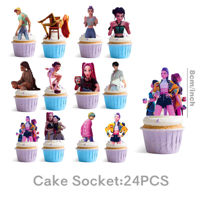 Demon Hunters Cake Topper、Saja Boys Birthday Decorations Cupcake Toppers ，Theme Party Supplies, Kpop Birthday Cake Decorations