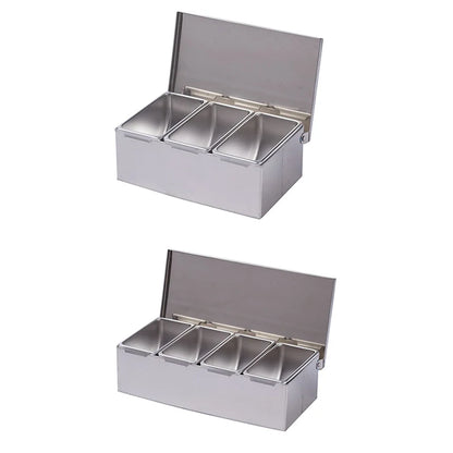 TKOH-Section Seasoning Box Stainless Steel Ingredients Box Cheese Sauce Salt Sugar Box Spice Jar Baking Tool
