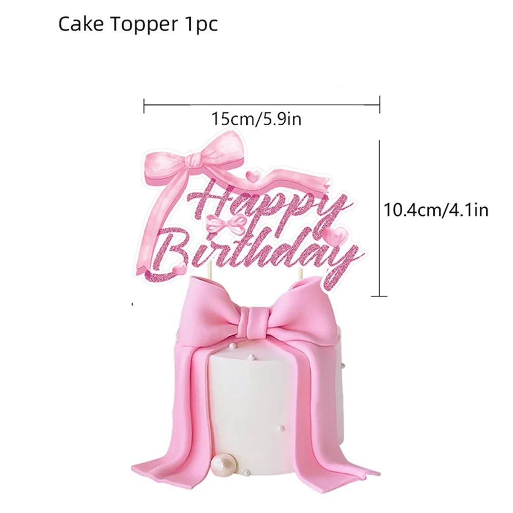 Pink Bow Cupcake Topper Pink Ballet Ribbon Bow Cake Decor Bow Themed Birthday Wedding Baby Shower Cake Topper Decor Supplies