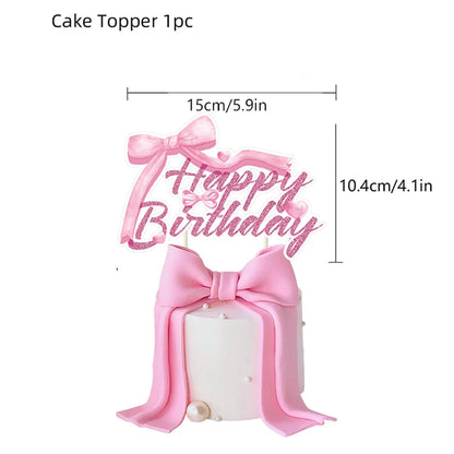 Pink Bow Cupcake Topper Pink Ballet Ribbon Bow Cake Decor Bow Themed Birthday Wedding Baby Shower Cake Topper Decor Supplies