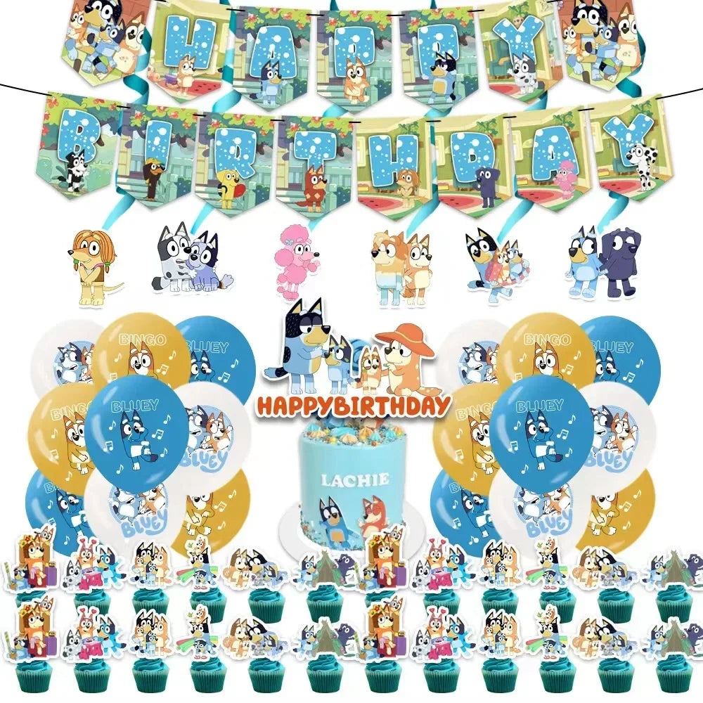 Hot Cartoon bluye family Theme bluye Balloons Party Supplies Birthday Banner Latex Balloon Decoration Cake Supplies DIY gift