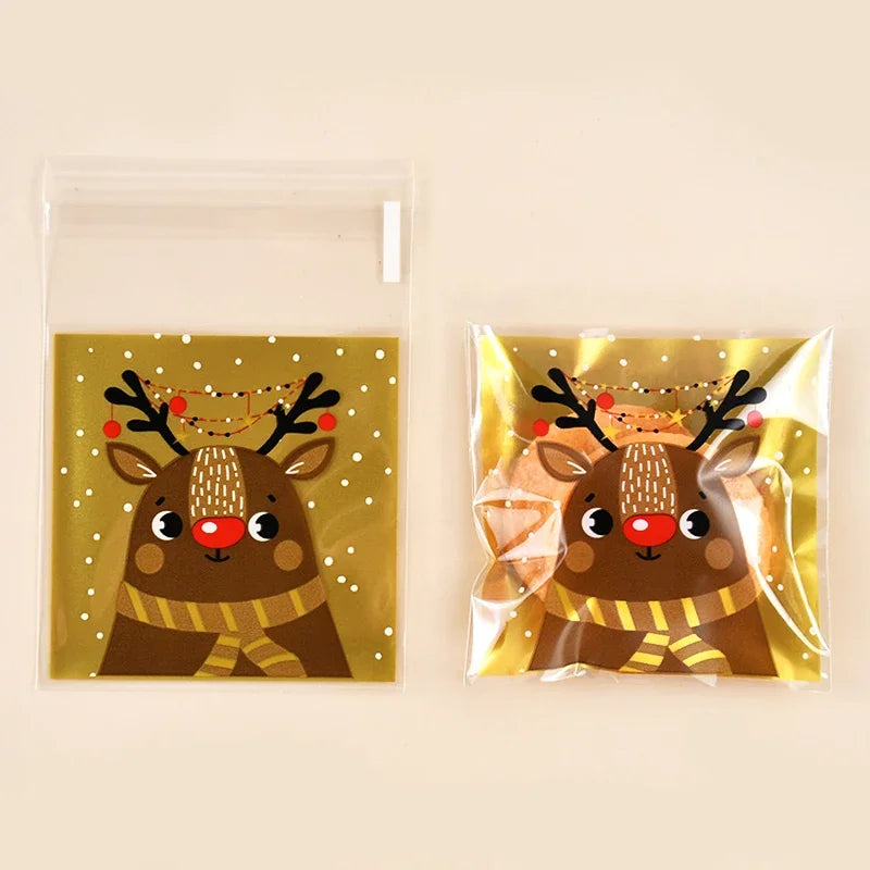 Christmas Candy Bag, Santa Claus/snowman/deer, Plastic Self-adhesive Self Sealing Bag, Suitable for Food Baking Products,100pcs