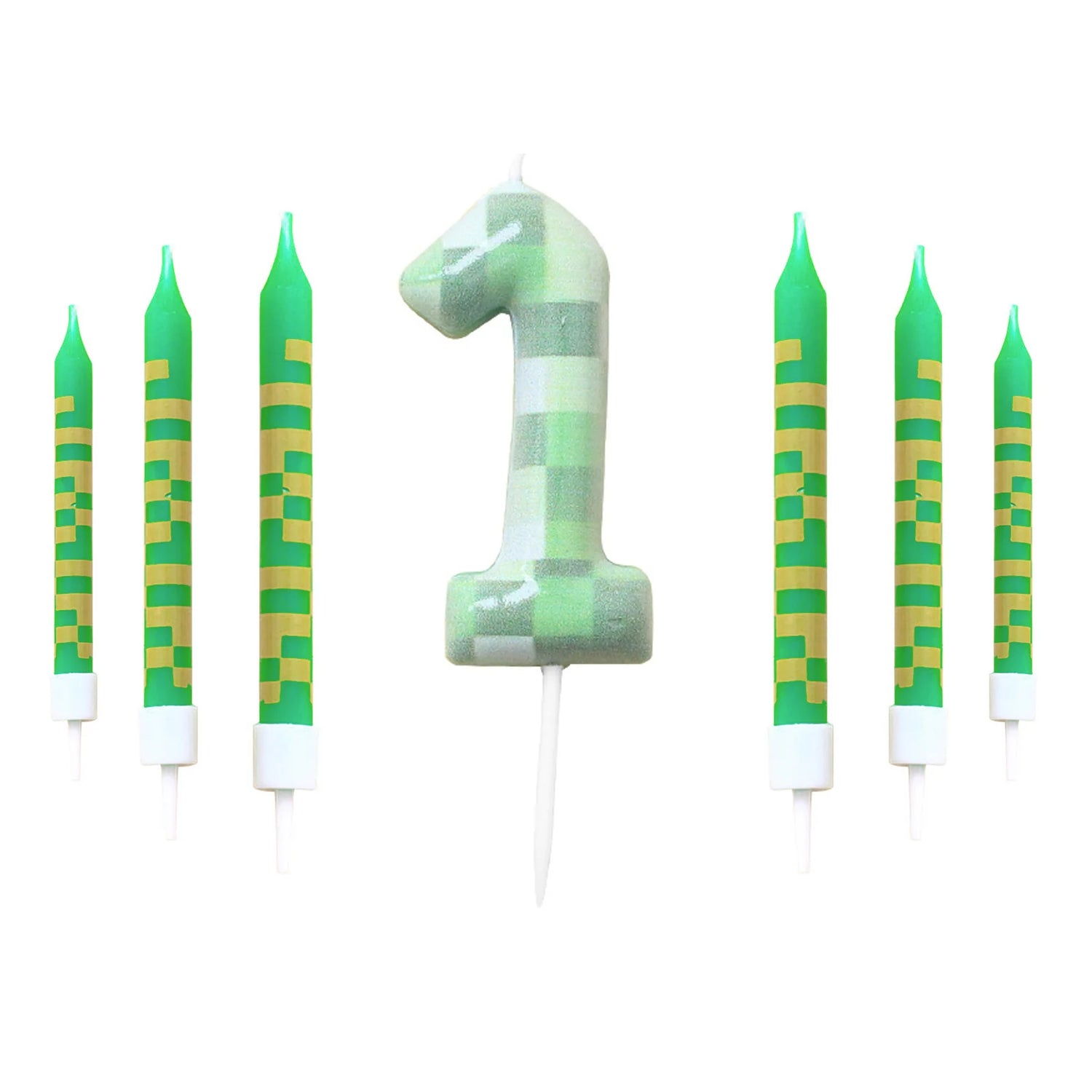 7 Pieces Digital Cake Candle Decoration Minecraft Theme Green, Wishing Candle Kids Birthday Party, Digital Cake Candle Decoratio
