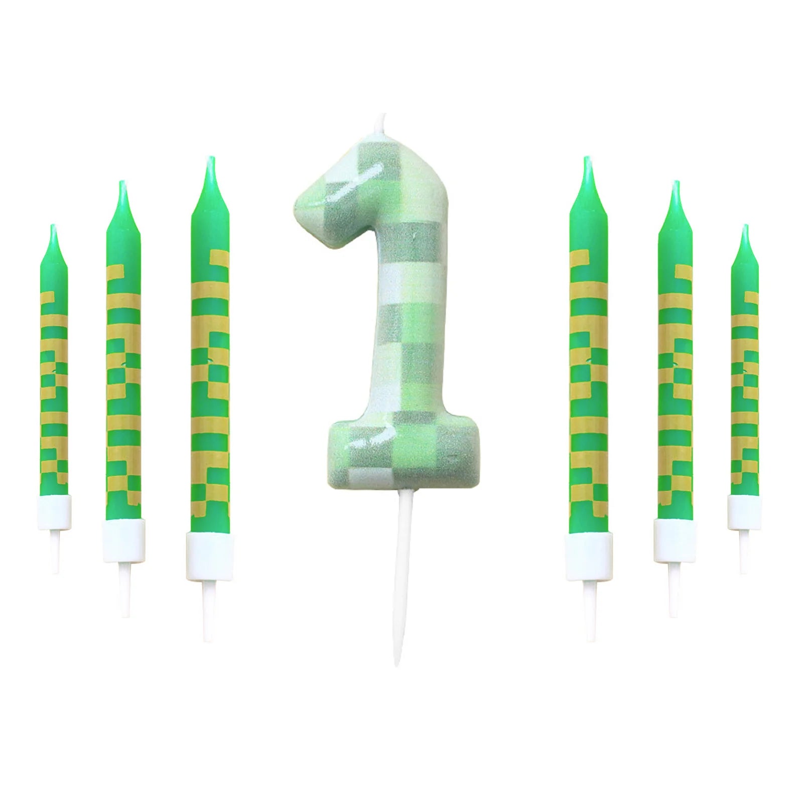 7 Pieces Digital Cake Candle Decoration Minecraft Theme Green, Wishing Candle Kids Birthday Party, Digital Cake Candle Decoratio