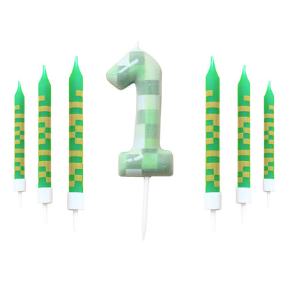 7 Pieces Digital Cake Candle Decoration Minecraft Theme Green, Wishing Candle Kids Birthday Party, Digital Cake Candle Decoratio