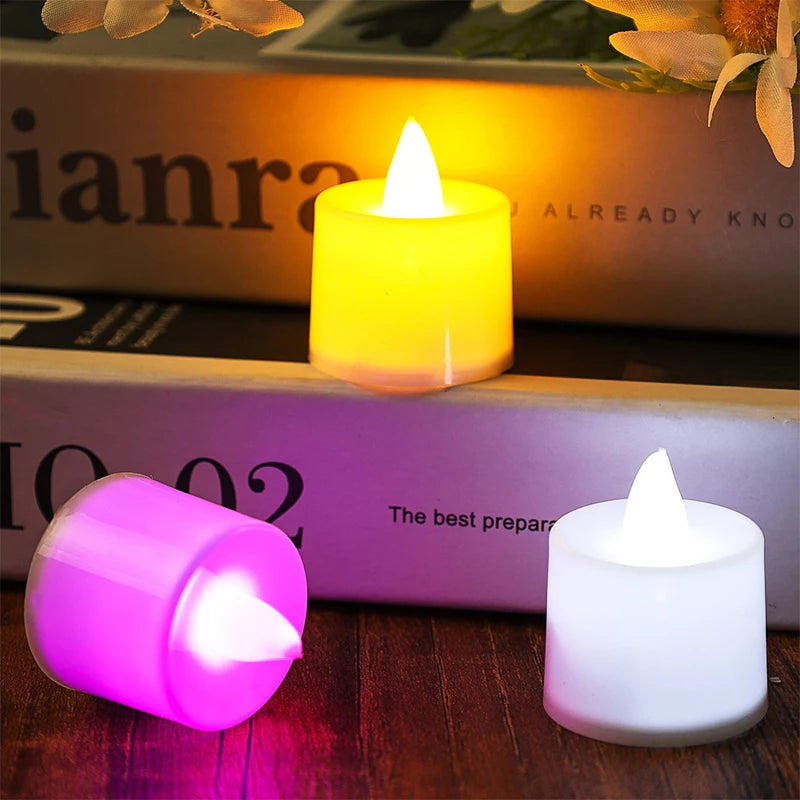12-1Pcs Colorful LED Candles Battery Operated Flameless Tealight Fake Candles Lamp Wedding Birthday Party Home Decoration Lights