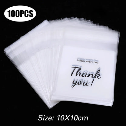 300/100Pcs Thank You Candy Bag Plastic Self-Adhesive Biscuit Snacks Chocolates Lollipop Baking Wedding Birthday Party Gift Bags