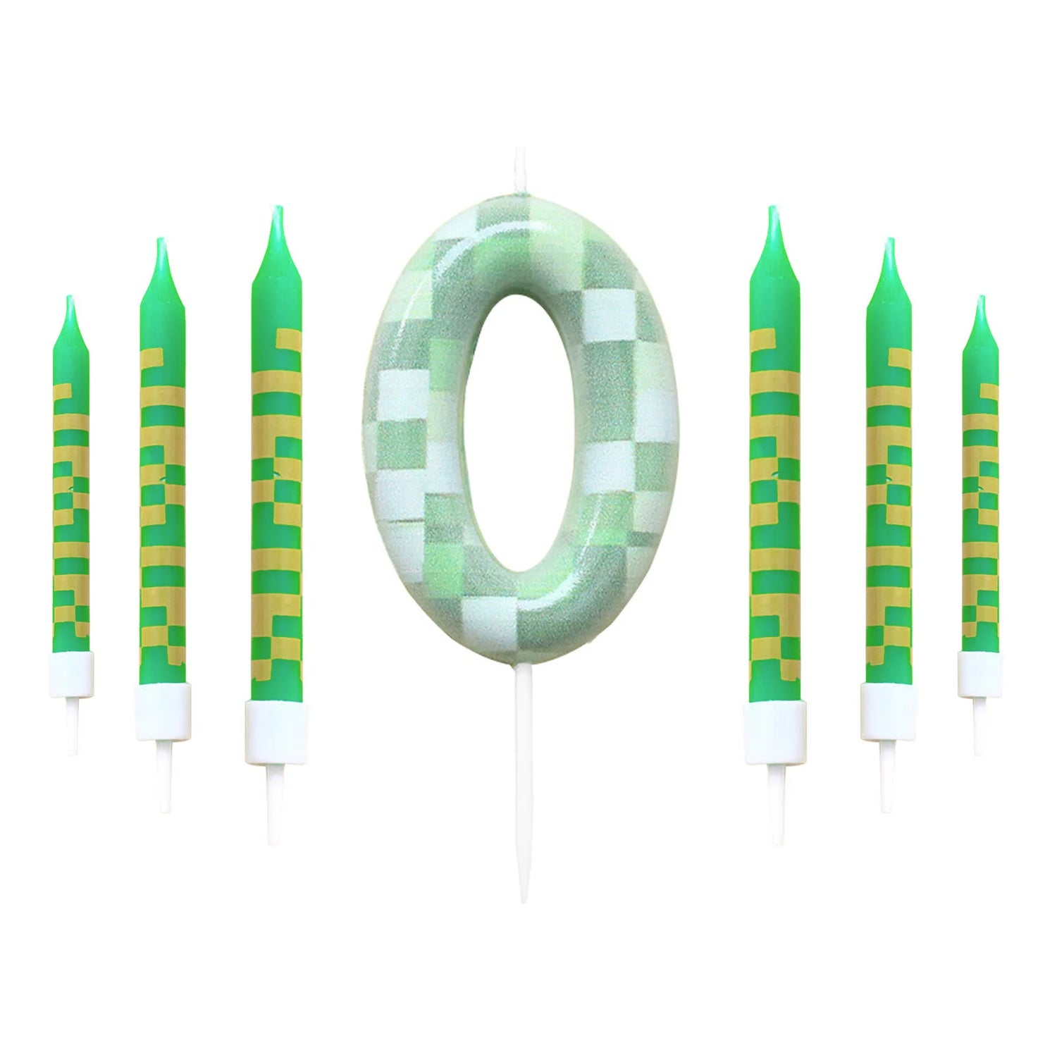 7 Pieces Digital Cake Candle Decoration Minecraft Theme Green, Wishing Candle Kids Birthday Party, Digital Cake Candle Decoratio