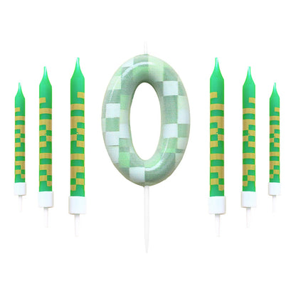 7 Pieces Digital Cake Candle Decoration Minecraft Theme Green, Wishing Candle Kids Birthday Party, Digital Cake Candle Decoratio