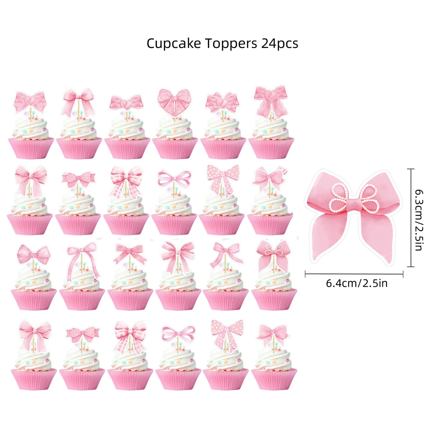 Pink Bow Cupcake Topper Pink Ballet Ribbon Bow Cake Decor Bow Themed Birthday Wedding Baby Shower Cake Topper Decor Supplies