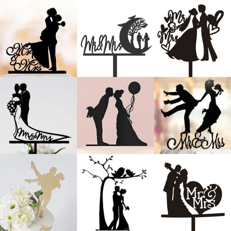 INS 15 Styles Mr&amp;mrs Wedding Party Cake Topper Black Acrylic Wedding Scene Cake Supplies for Wedding Party Cake Decorations 2024