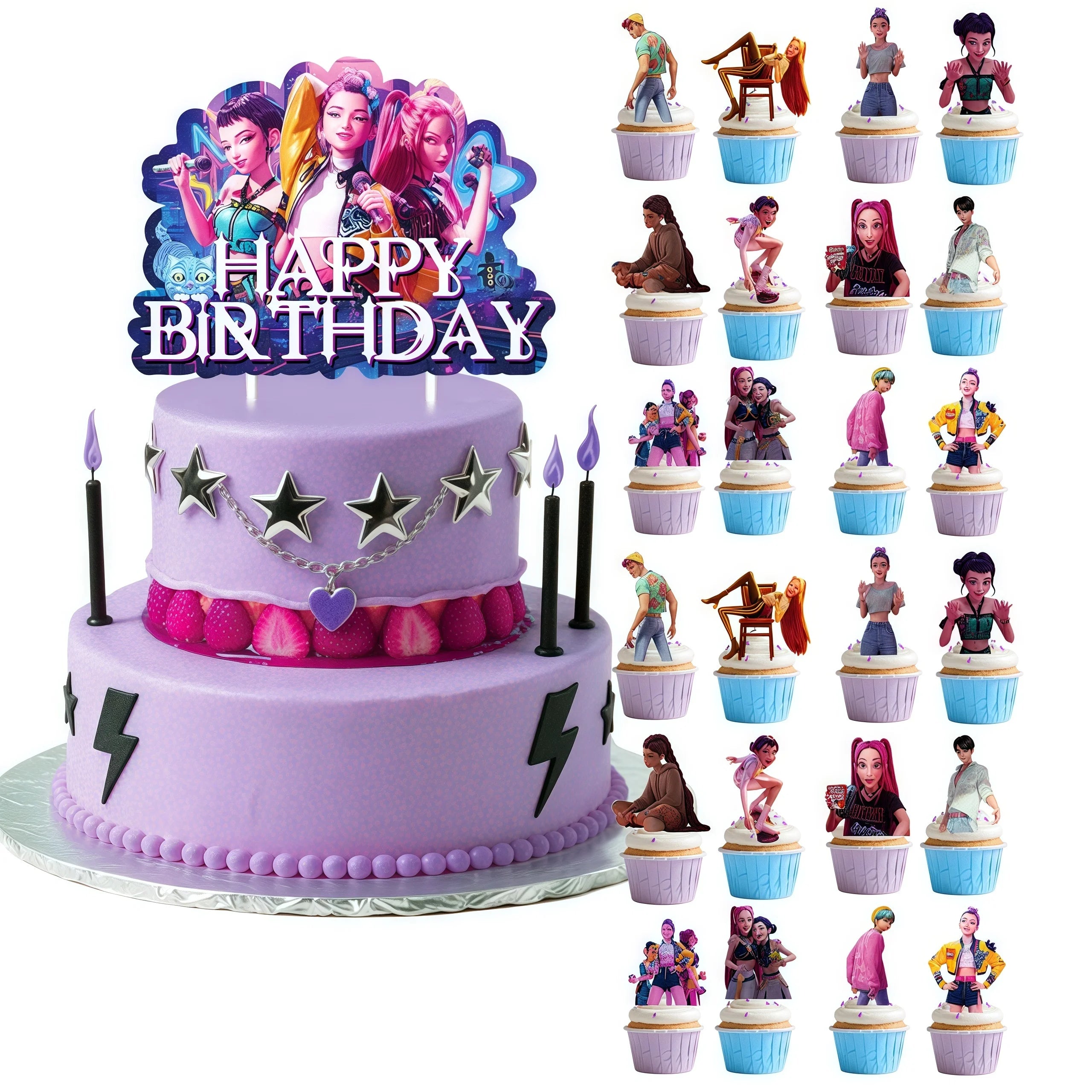 Demon Hunters Cake Topper、Saja Boys Birthday Decorations Cupcake Toppers ，Theme Party Supplies, Kpop Birthday Cake Decorations