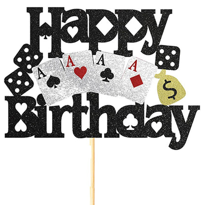 Casino Birthday Cake Topper Cupcake Decorations Poker Card Theme Party Supplies Vegas Night Decor