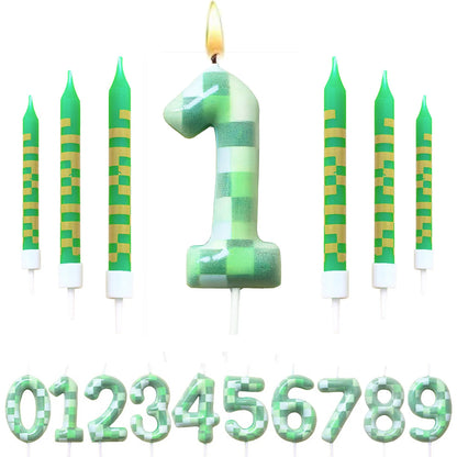7 Pieces Digital Cake Candle Decoration Minecraft Theme Green, Wishing Candle Kids Birthday Party, Digital Cake Candle Decoratio