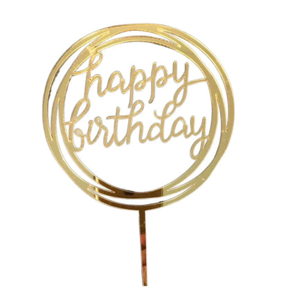 Happy Birthday Mirror Gold Acrylic Cake Topper Birthday Party Cake Decoration Cake Decoration Supplies Wholesale