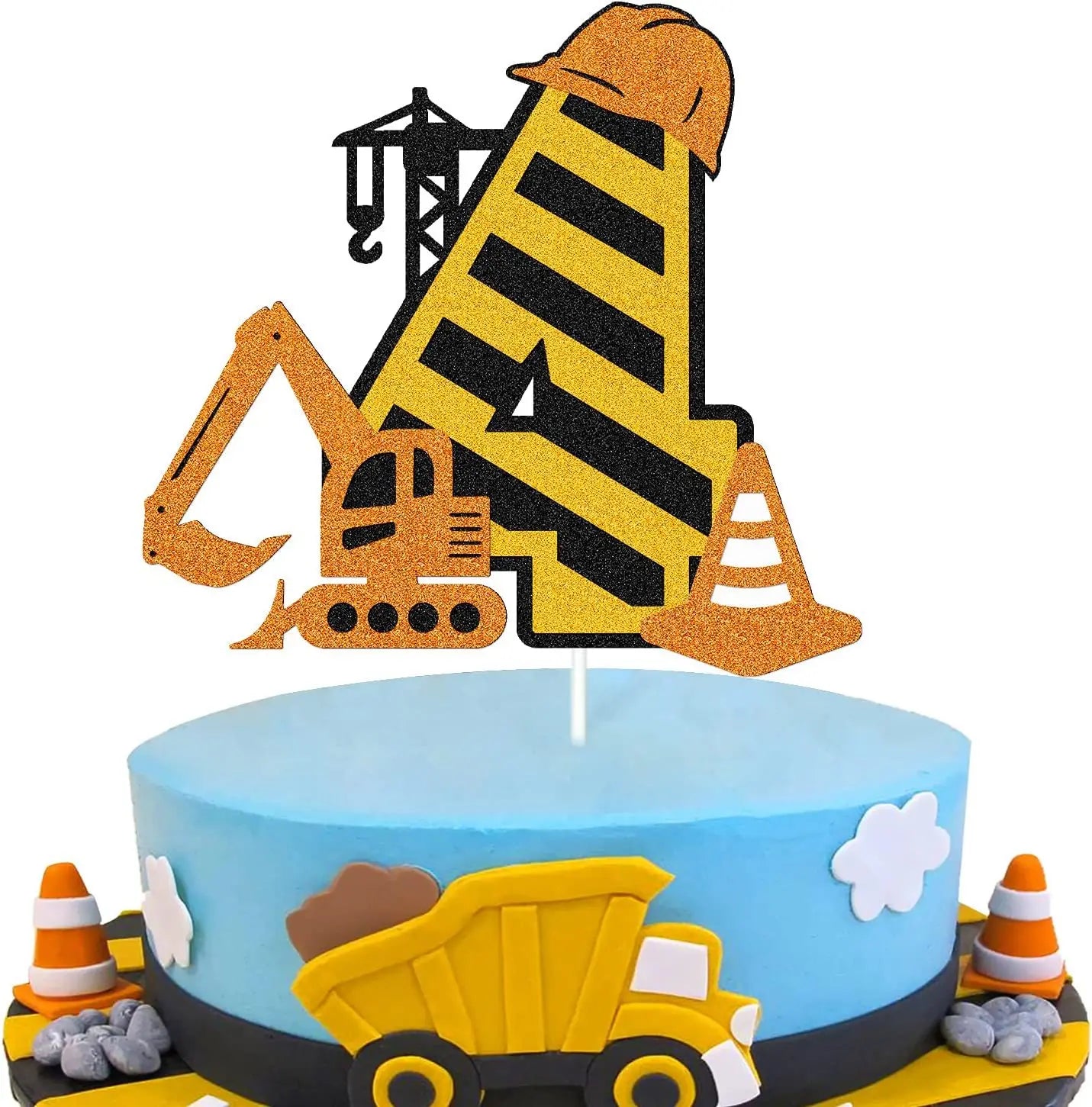 Construction Excavator 1 2 3 4th Happy Birthday Cake Topper Digging Machine Crane Baby Shower Kids Engineering  Party Supplies