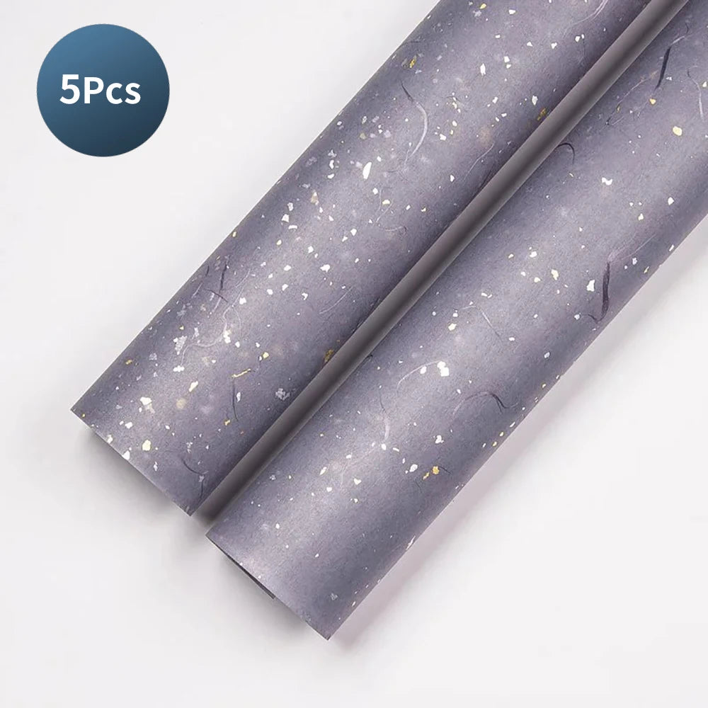 Korean Floral Wrapping Paper Set – 5 Sheets in 6 Colors with Gold/Silver Sparkle Accents