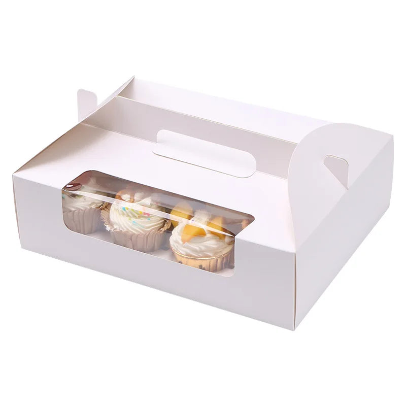 10pcs 12Cups Cake Boxes Thickened White Cardboard Portable Cupcake Packaging Box Small Dessert Baking Gift Bags Party Supplies