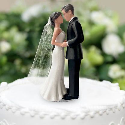 Elegant Bride &amp; Groom Wedding Cake Topper with Veil 4.3" - Anniversary, Bridal Shower, Engagement Party Decoration