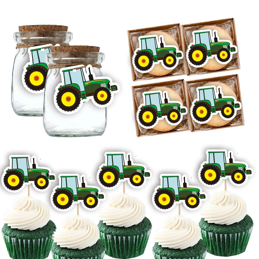 1Set Farm Tractor Vehicle Cake Toppers Paper Hanging Banners Boy&