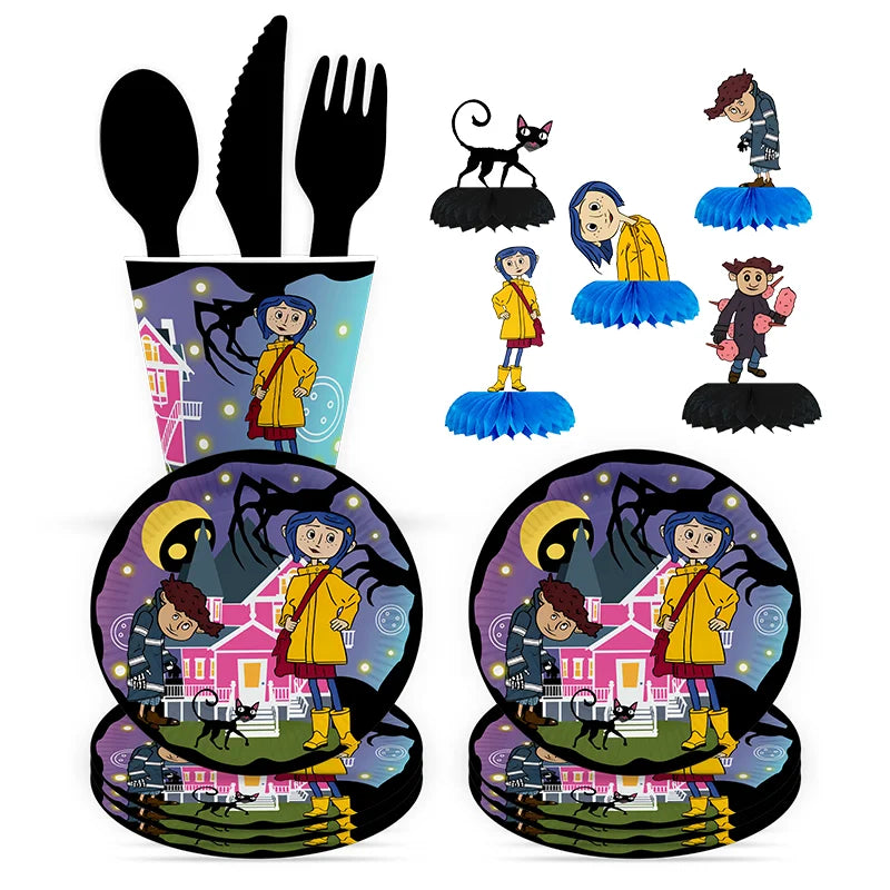 Disney Cartoon Coraline Girl Theme DIY disposable Party Supplies Birthday Decoration Cake Supplies Kid Tissue paper box gift
