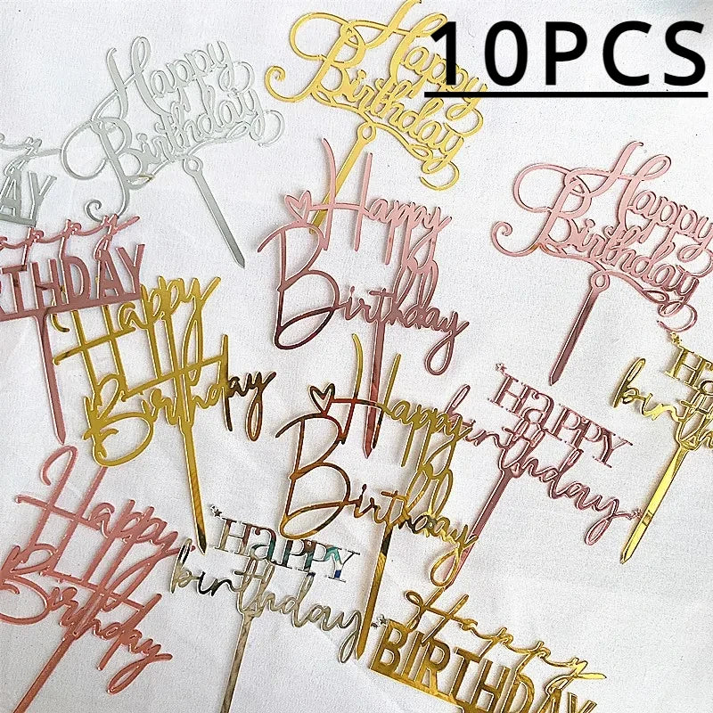 1/10pcs Acrylic Happy Birthday Cake Topper Heart Cake Decoration Baby Shower Party Kids Favors Decoration Supplies