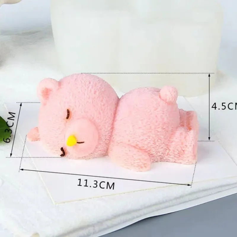 3D Cute Sleeping Bear Silicone Mold Baby Birthday Cake Decorating Tools Animal Fondant Candy Polymer Chocolate Gumpaste Moulds