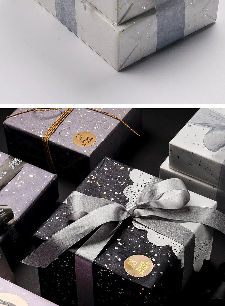 Korean Floral Wrapping Paper Set – 5 Sheets in 6 Colors with Gold/Silver Sparkle Accents