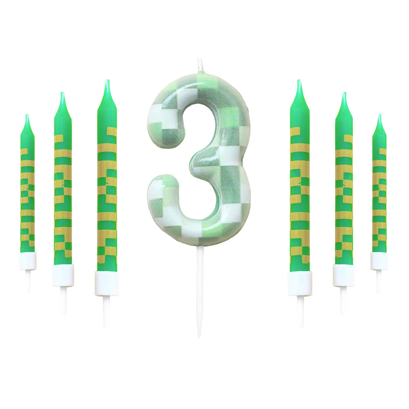 7 Pieces Digital Cake Candle Decoration Minecraft Theme Green, Wishing Candle Kids Birthday Party, Digital Cake Candle Decoratio