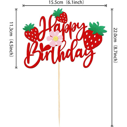1set Strawberry Cake Topper Happy Birthday Decoration Girl 1st Birthday Party Baby Shower Cake Baking Decoration Supplies