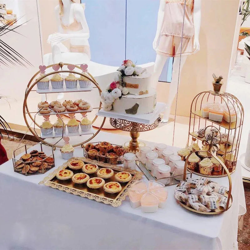 Luxury Cup cakes dessert gold cake stand set metal display stands supplies cake decorating tools