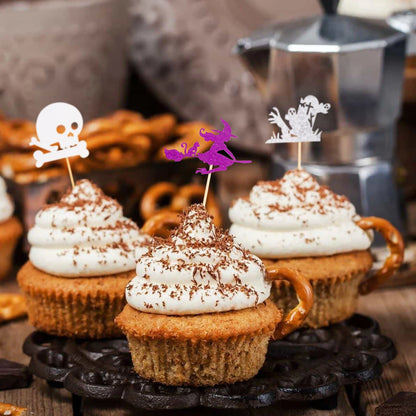 Halloween Cupcake Toppers Glitter Ghost Pumpkin Cat Boo Witch cake Picks for Happy Halloween Theme birthday party Baking Decor