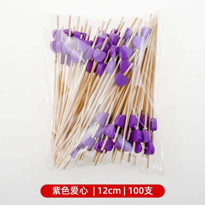 50/100Pcs/set Red Heart Fruit Sticks Disposable Bamboo Sticks Valentines Day Party Supplies Wedding Bridal Shower Birthday Decor