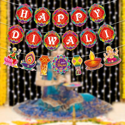 India Diwali Theme Decoration Banner,Wick Candle Pull Flag, Happy Diwali Pull Flag,Happy Diwali Spiral Hangings