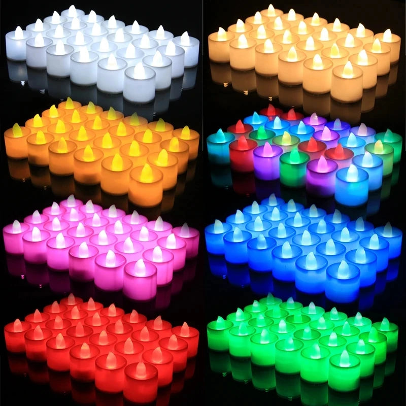 12-1Pcs Colorful LED Candles Battery Operated Flameless Tealight Fake Candles Lamp Wedding Birthday Party Home Decoration Lights