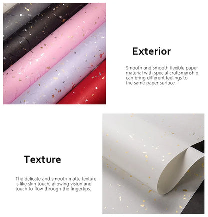 Korean Floral Wrapping Paper Set – 5 Sheets in 6 Colors with Gold/Silver Sparkle Accents