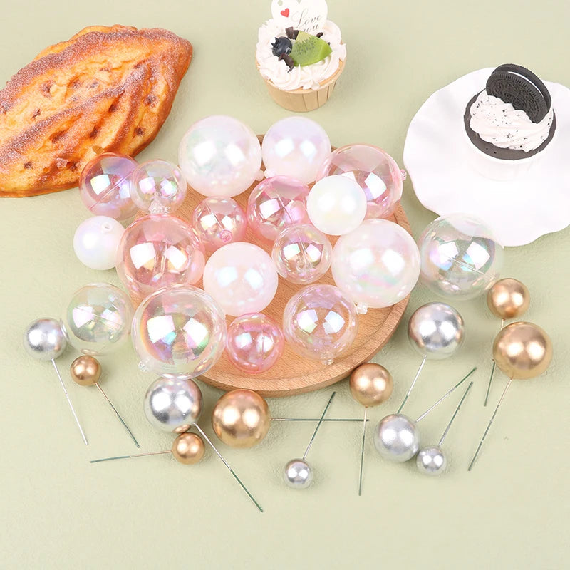 6Pcs/set Cake Ball Plug-ins Birthday Party Ball Cake Topper Creative Fruit Dessert Decor Insert Card Dessert Decoration Supplies