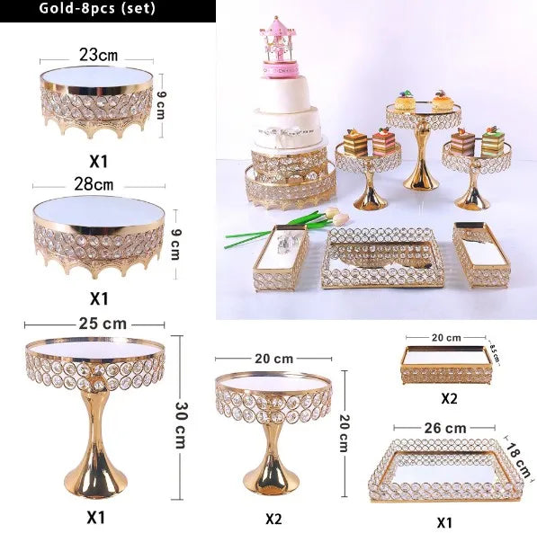 Hot sale party supplies gold aluminum alloy 8pcs set dessert stand wedding decoration supplies cake stand set
