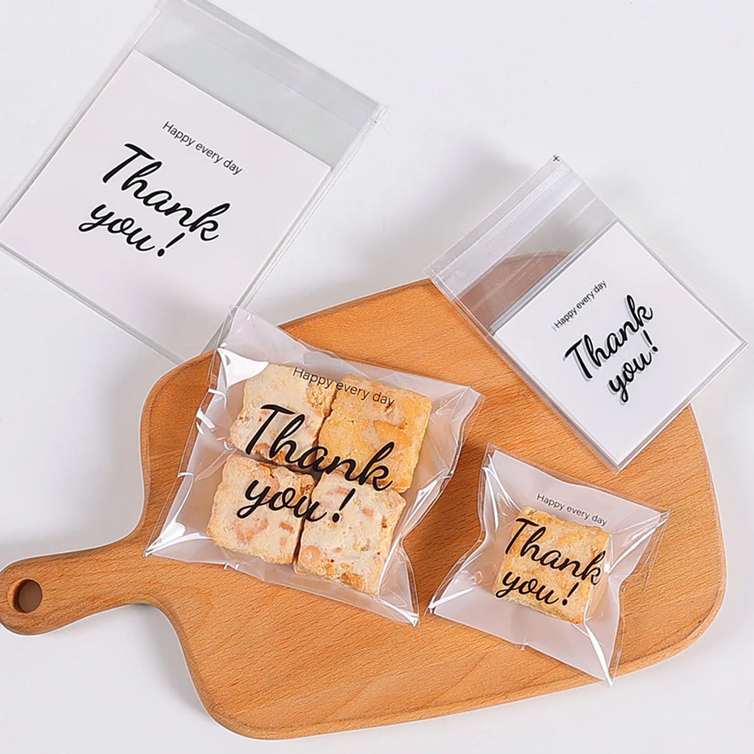 100Pcs Plastic Bag Thank You Cookie Bag Self-Adhesive Candy Bag For Wedding Birthday Party Gift Bag Biscuit Baking Packaging Bag